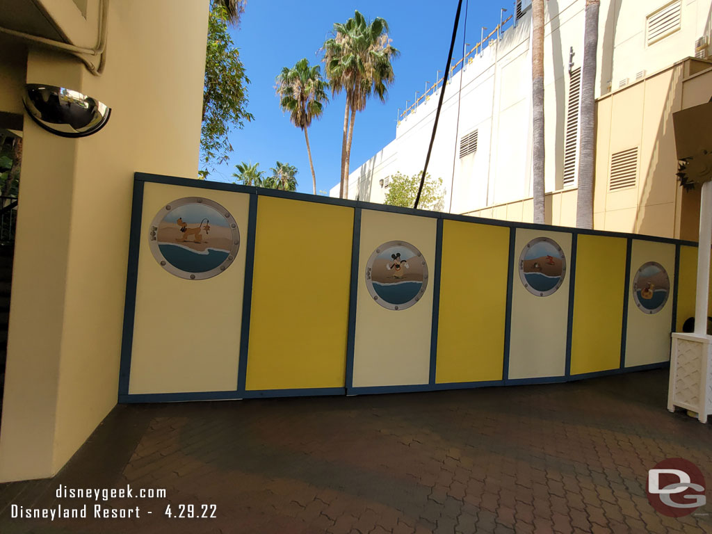 They are working on the pool area as well as the driveway.   There is a shuttle to take guests to the Disneyland Hotel pool available inside the garage.