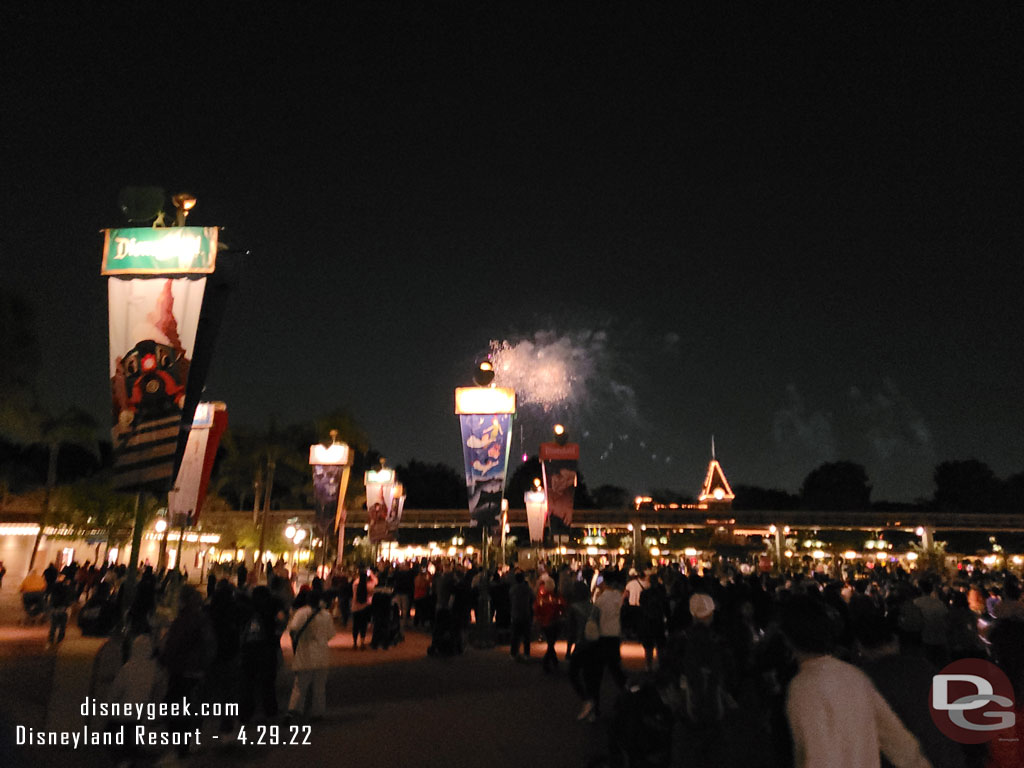 Disneyland Forever fireworks as I walked to the tram queue