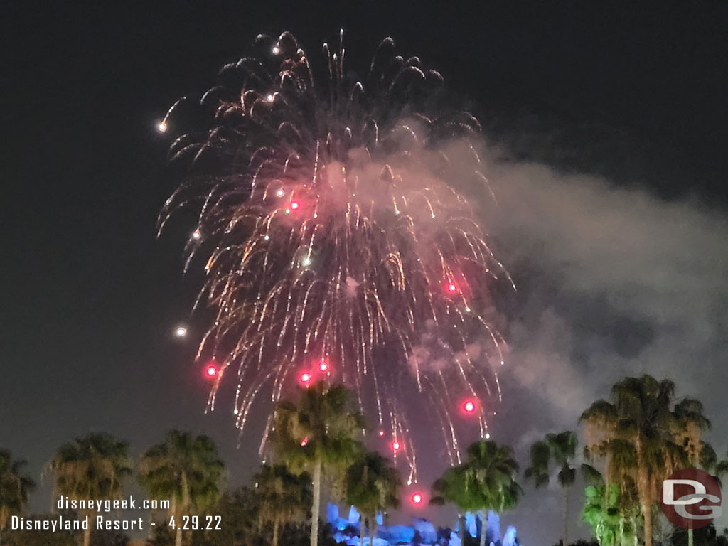 Fireworks over Batuu from the parking structure to end my visit.