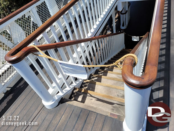 The one set of stairs is still roped off on the Mark Twain.