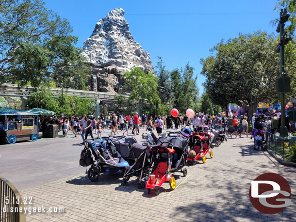 Strollers all parked in their tape boxes