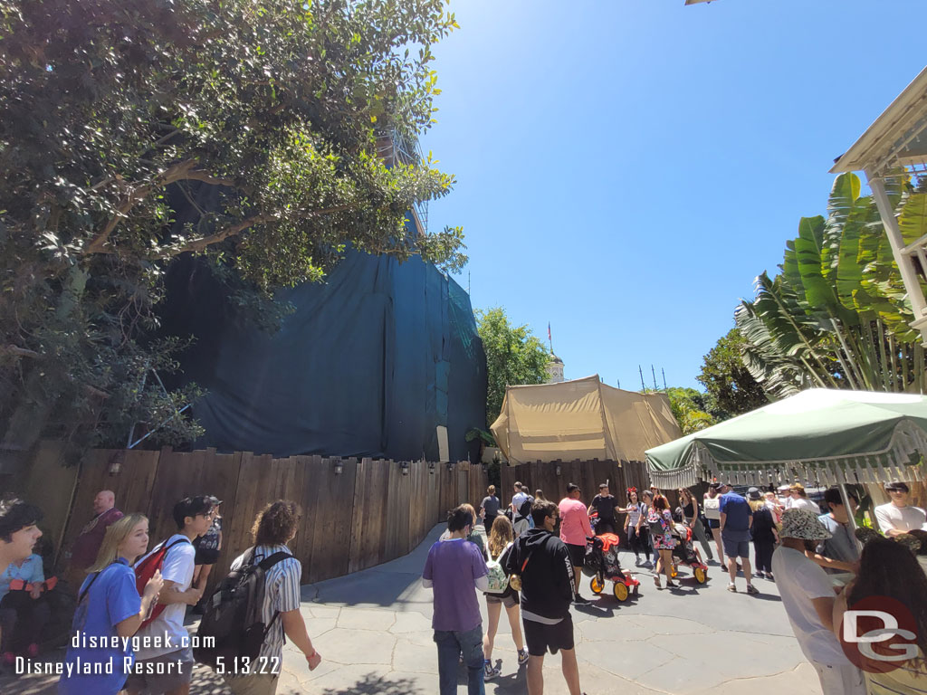 Walking through Adventureland. The bridge and most of the former entrance stairs have been removed from the treehouse.