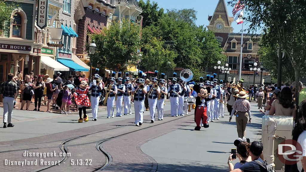 Mickey and Minnie Mouse leading the Disneyland Band