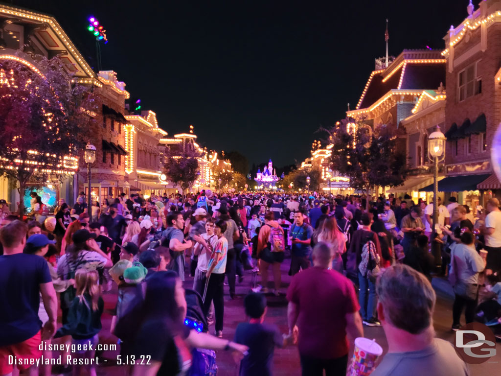 9:23pm - Moved out into the street and found a spot for Disneyland Forever.