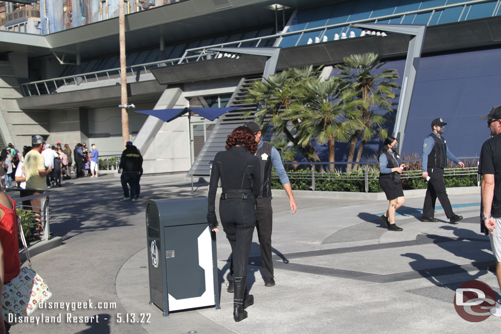 Black Widow was examining the trash can