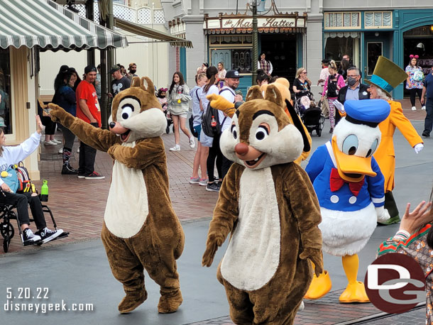 Chip, Dale and Donald Duck accompanying the Disneyland Band.