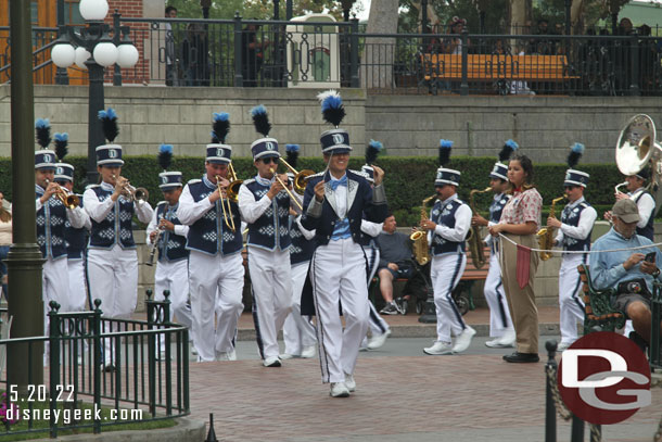 The Disneyland Band arriving for the nightly Flag Retreat