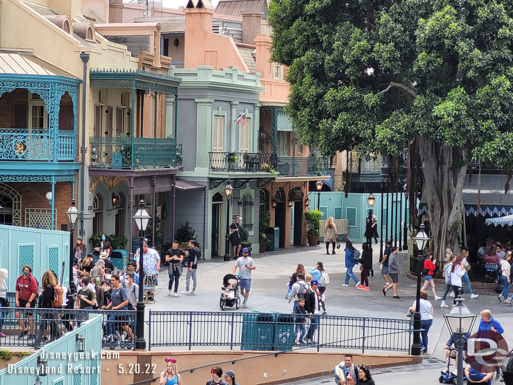 The walls further into New Orleans Square have been removed too as the pavement project there has wrapped up.