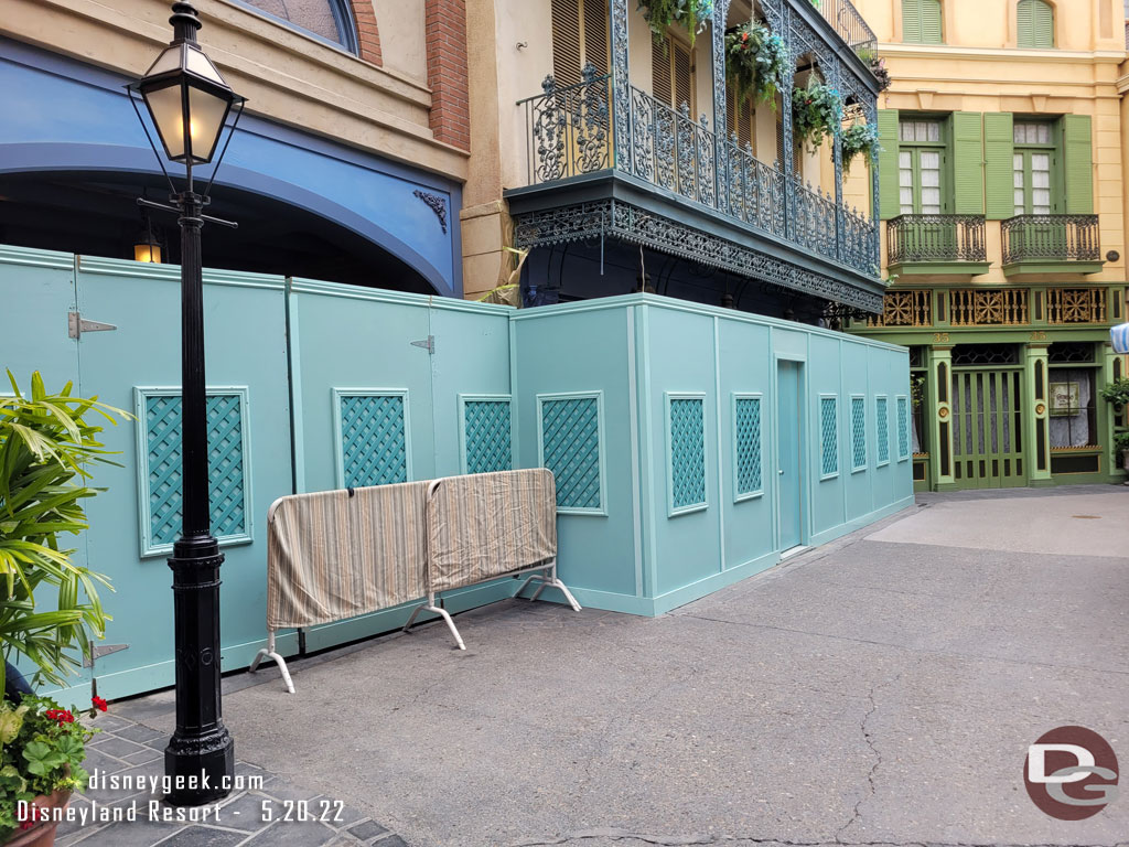 Walls up at the attraction exit and Blue Bayou.