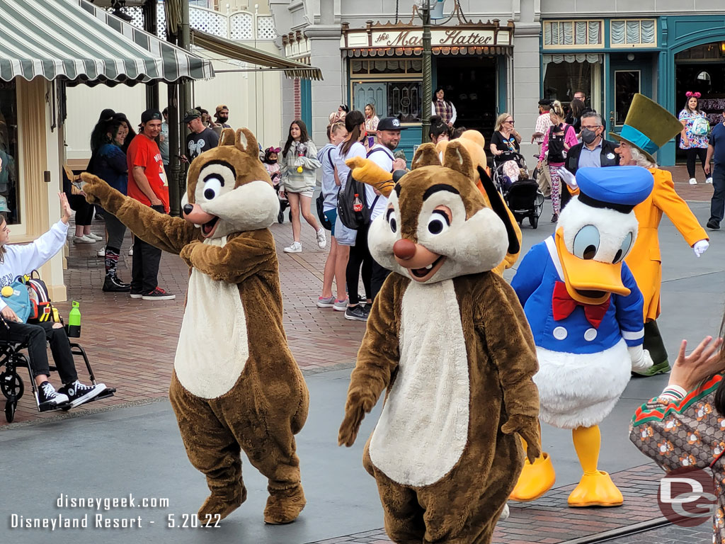 Chip, Dale and Donald Duck accompanying the Disneyland Band.