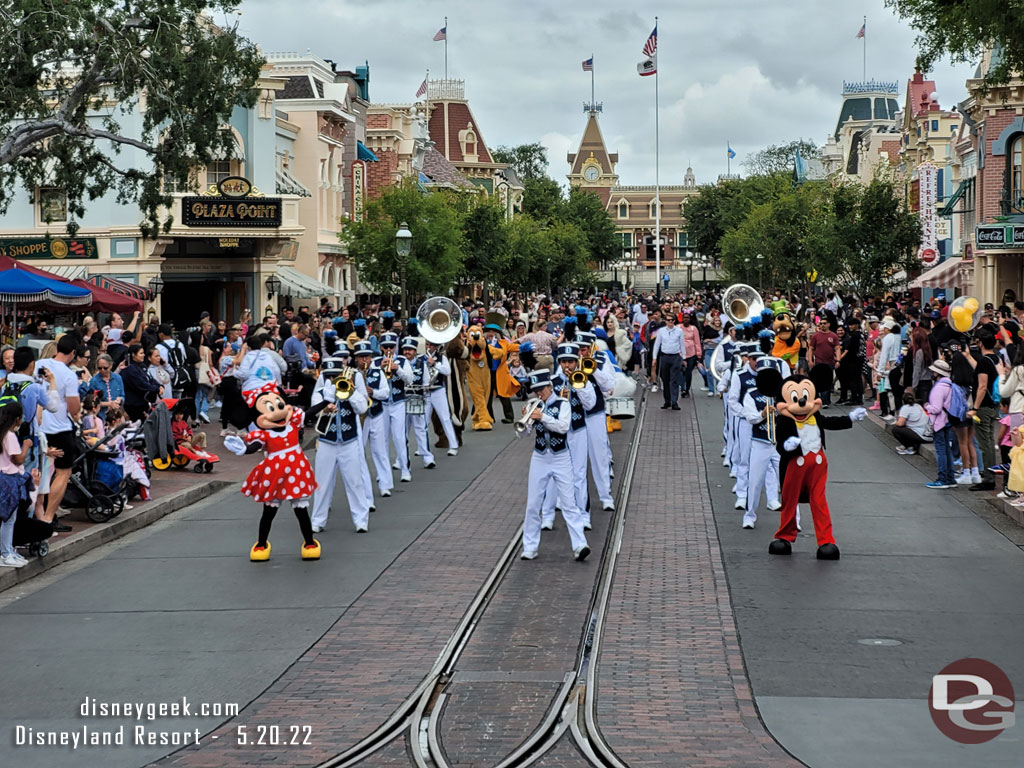 Mickey and Minnie leading the band up Main Street USA