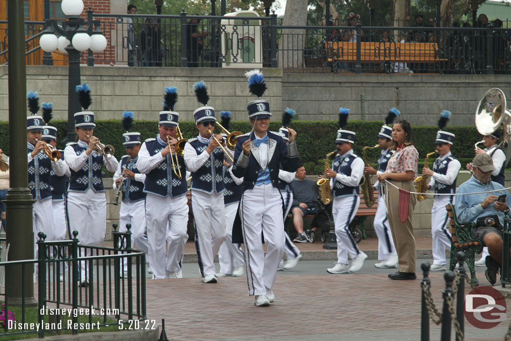 The Disneyland Band arriving for the nightly Flag Retreat