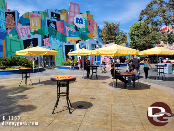 Tables and Umbrellas in the courtyard near the Backlot Stage