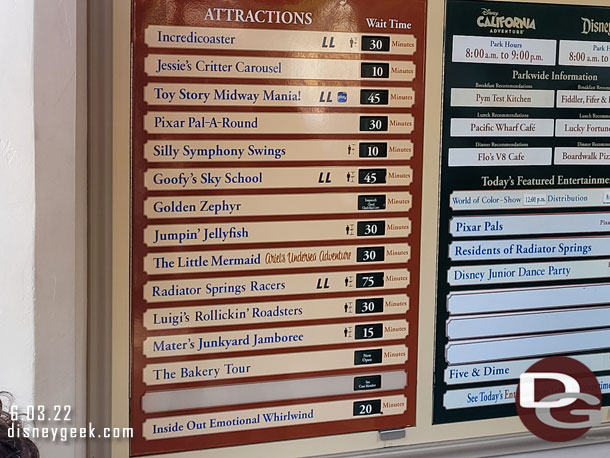 3:37pm - Some Disney California Adventure wait times.