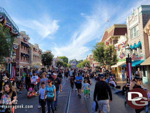 5:52pm - Back at Disneyland. Most curb seating for the 8:45pm Main Street Electrical Parade is claimed.