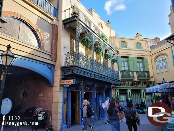 The Blue Bayou has reopened.  Today it was walk-in only, no reservations.