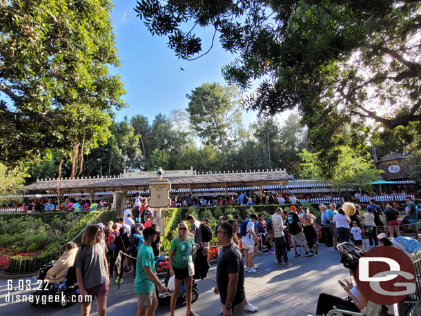 The Disneyland Railroad was using an extended queue and had a posted wait of 30 minutes.