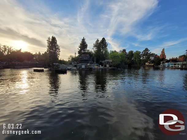 The Rivers of America as the sun sets.