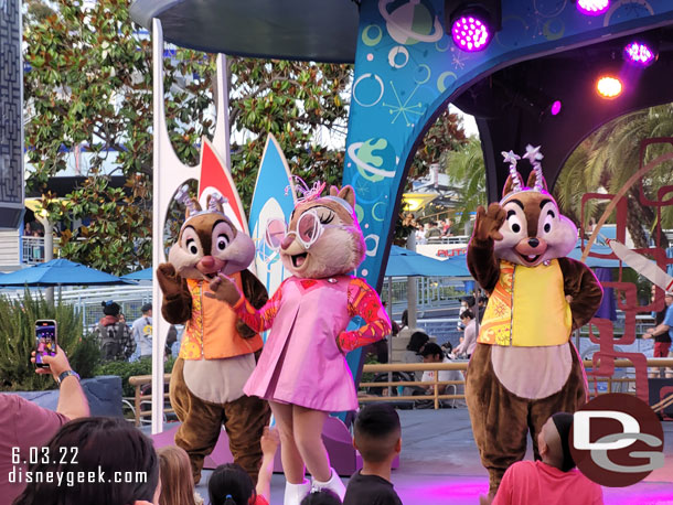 Chip, Dale and Clarice closed out Stitch's Interplanetary Beach Party Blast character rotation