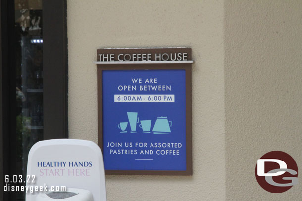 Noticed the Coffee House at the Disneyland Hotel has longer hours now than before.