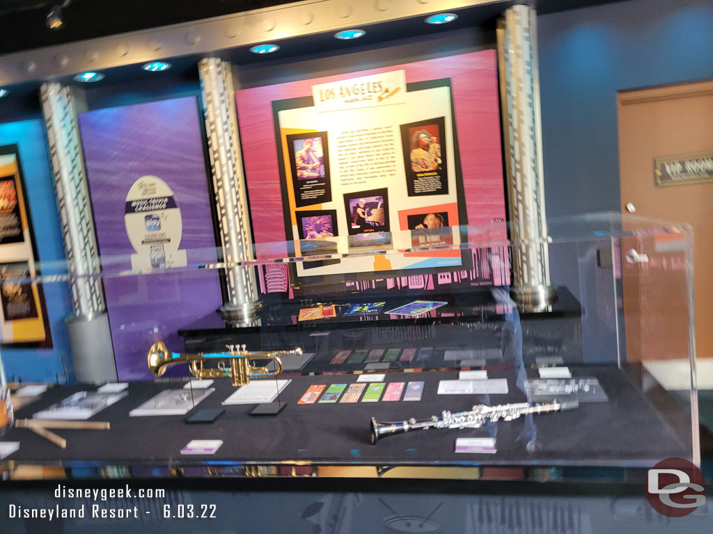 In the center is a display case are some items having to do with Jazz @ Disneyland.