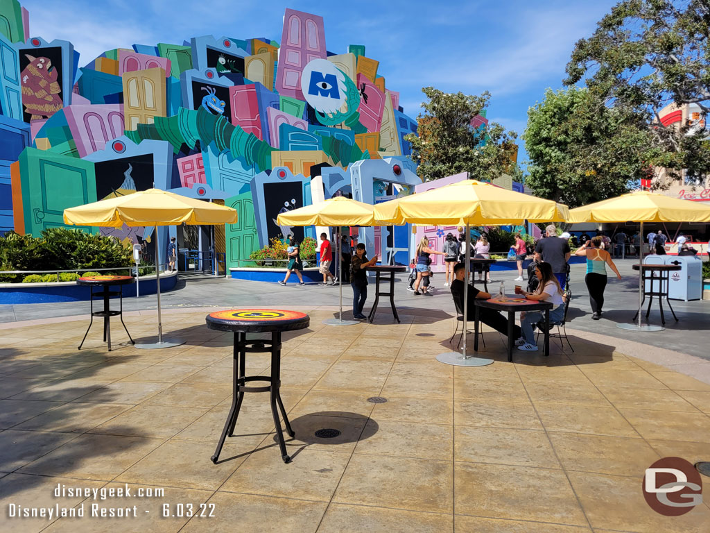 Tables and Umbrellas in the courtyard near the Backlot Stage