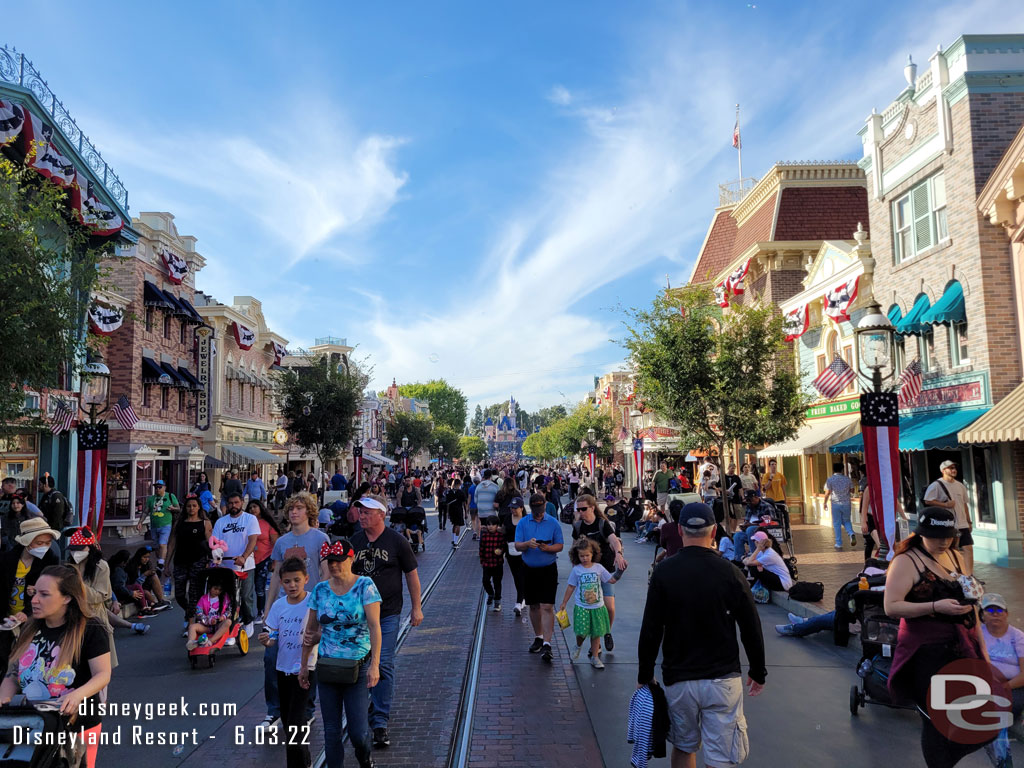 5:52pm - Back at Disneyland. Most curb seating for the 8:45pm Main Street Electrical Parade is claimed.