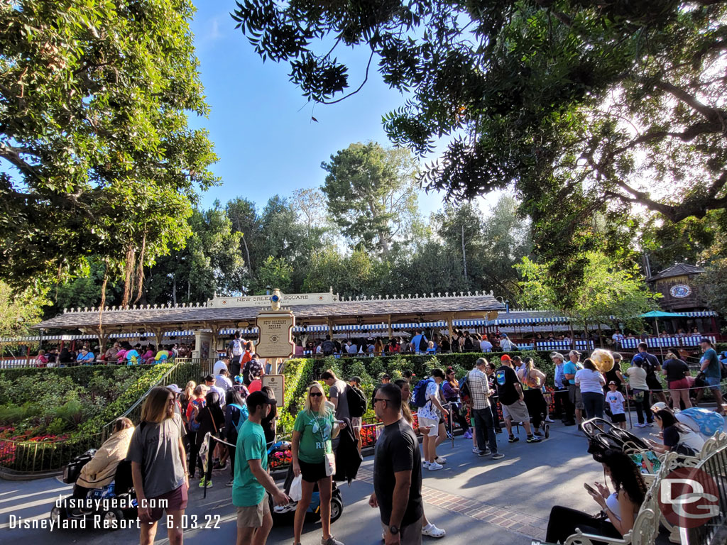 The Disneyland Railroad was using an extended queue and had a posted wait of 30 minutes.