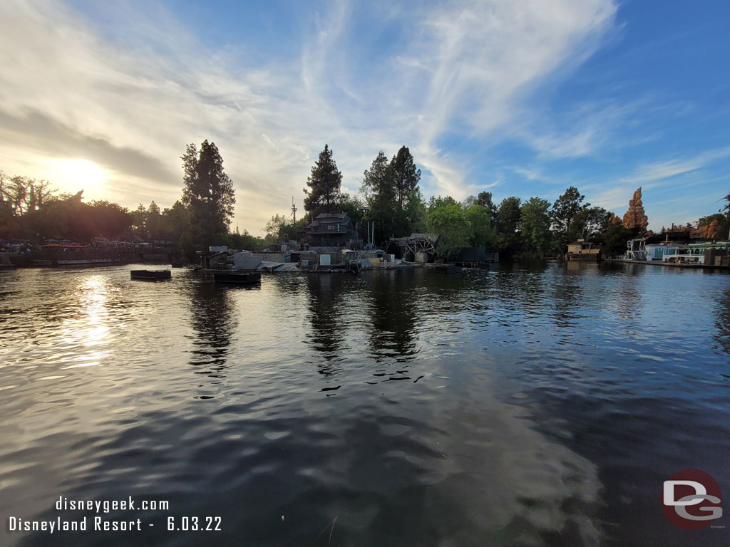 The Rivers of America as the sun sets.