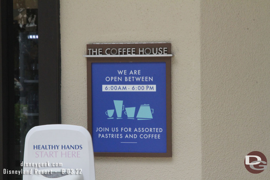 Noticed the Coffee House at the Disneyland Hotel has longer hours now than before.