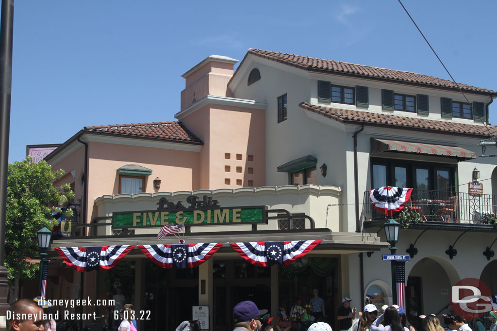 Buena Vista Street is also decked out for 4th of July.