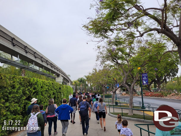 7:38am - Disembarked the tram and walking toward the park.