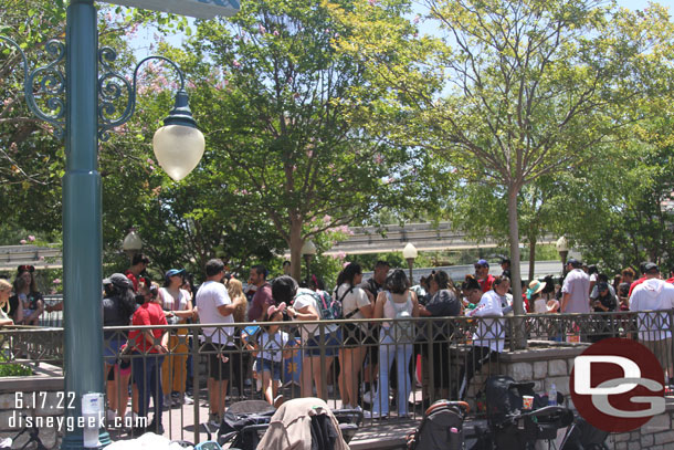 A good size queue up on the terrace.  Mickey, Donald and Goofy were there.