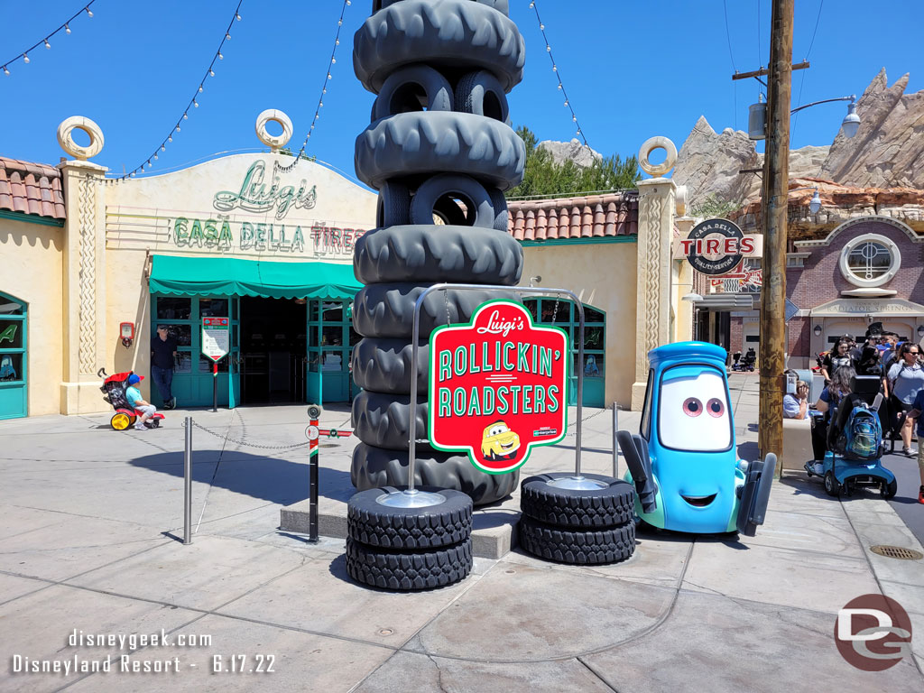 Guido has arrived in front of Luigis as part of the Cars Land 10th anniversary celebration.