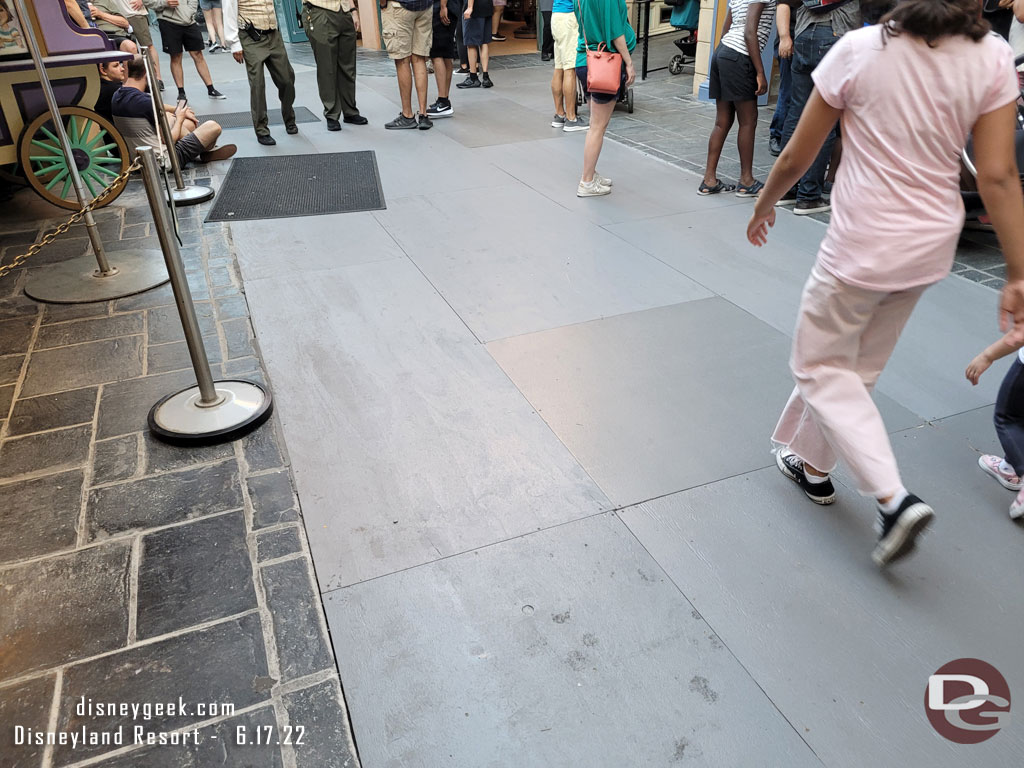 Boards were down as a walkway in New Orleans Square in front of the Blue Bayou.