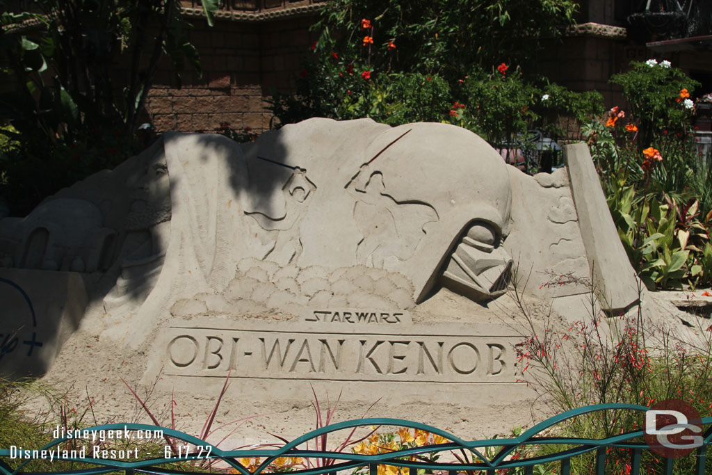 The sand sculpture for Obi-Wan Kenobi is still on display.