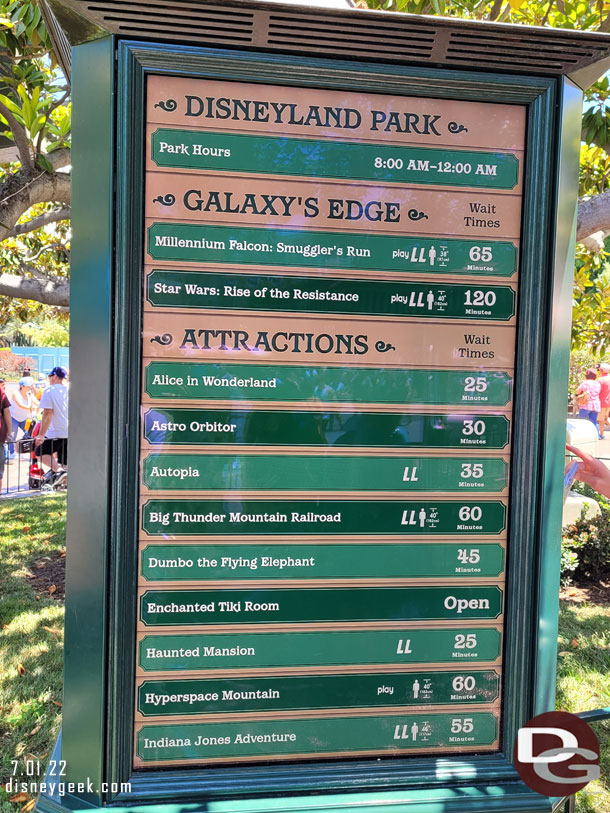 12:18pm - Disneyland Wait times