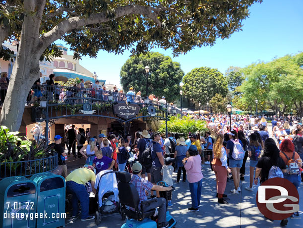 Pirates of the Caribbean returned from renovation today.  The wait time was posted at 50 minutes and the extended queue was pretty full when I walked by.