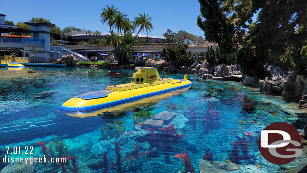 Finding Nemo Submarine Voyage will return on July 25th.  Today subs were cruising the lagoon and most of the walls are removed.