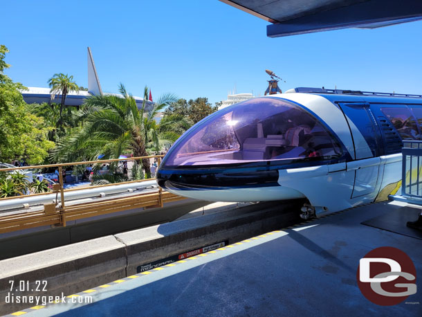 Monorail Blue arriving at the station.