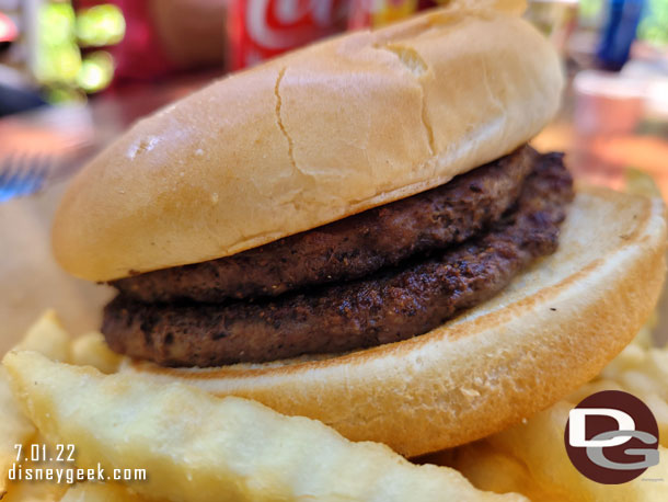 A closer look at the two smaller patties that now make up the offering. I prefer the old larger single patty and $2 savings more.