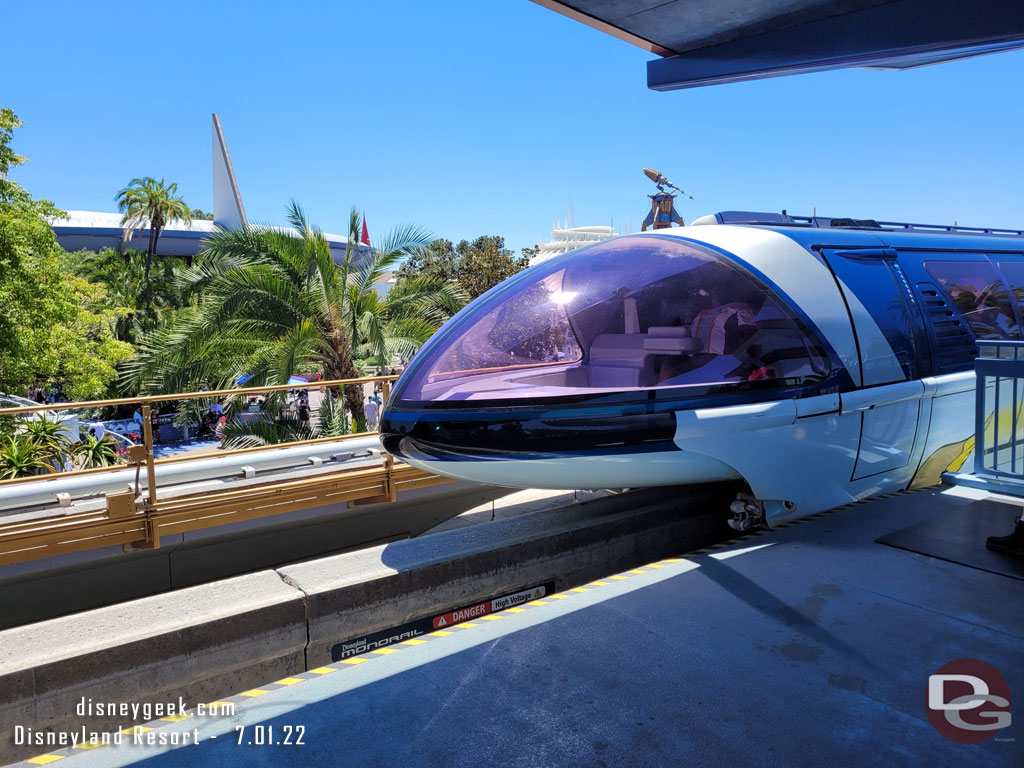 Monorail Blue arriving at the station.