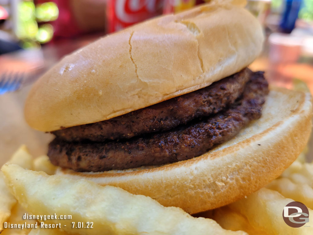 A closer look at the two smaller patties that now make up the offering. I prefer the old larger single patty and $2 savings more.