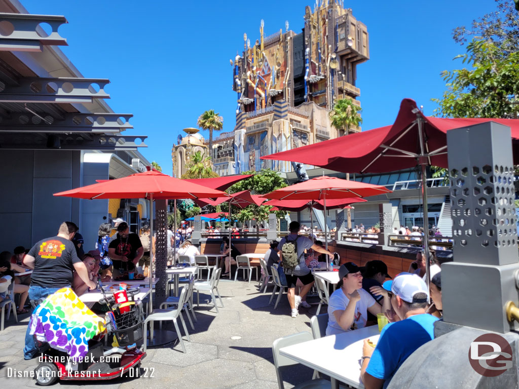 The two patio areas at Pym