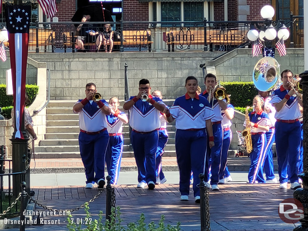 The 2022 All-American College Band has started their season since my last visit. Here they are at the nightly Flag Retreat in Town Square.