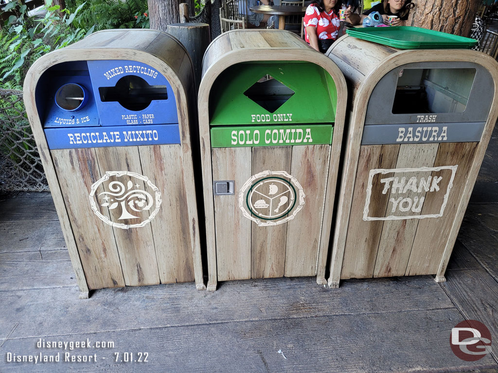 The trashcans at the Hungry Bear now are bilingual and colorful.