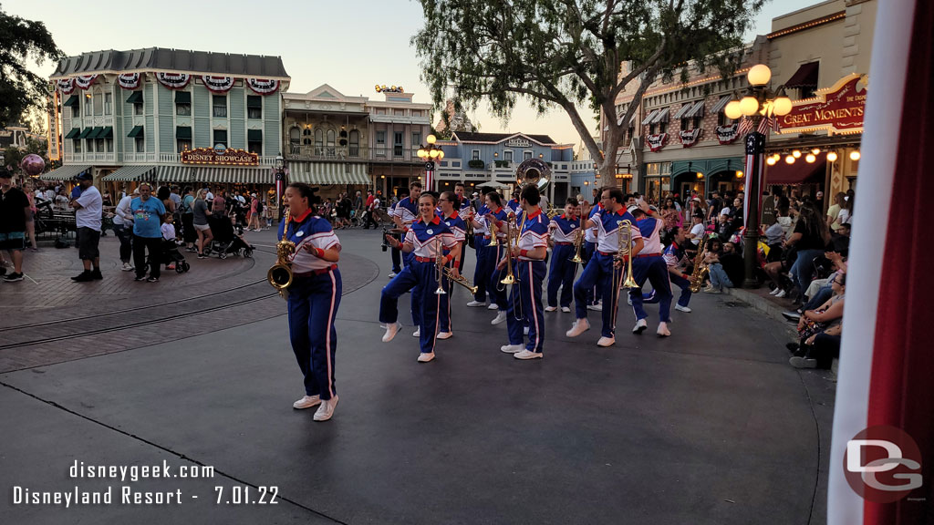 The 2022 Disneyland Resort All-American College Band starting their 8:00pm Main Street performance.