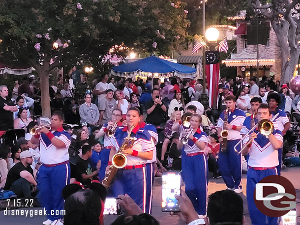 The All-American College Band performing on Main Street USA.