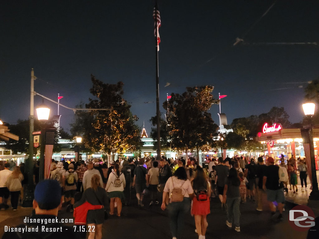 9:34pm - The set wraps up just in time to put you in the middle of the World of Color exit crowd.