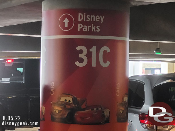 12:05pm - Parked in the Pixar Pals parking structure and noting the nearest column.